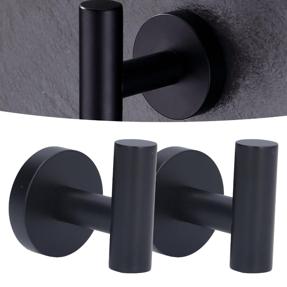 2 PCS Stainless Steel Towel Hook Black Coat Hook Stable Robe Hook  Door Hanging