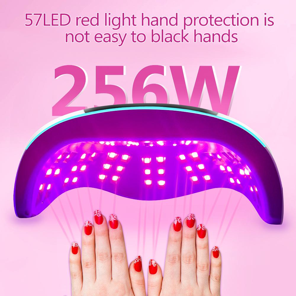 256W UV LED Red Light Nail Lamp for Gel Nail Polish With 57 Lamp Beads Auto Sensor and 4 Timers Professional LED Nail Dryer