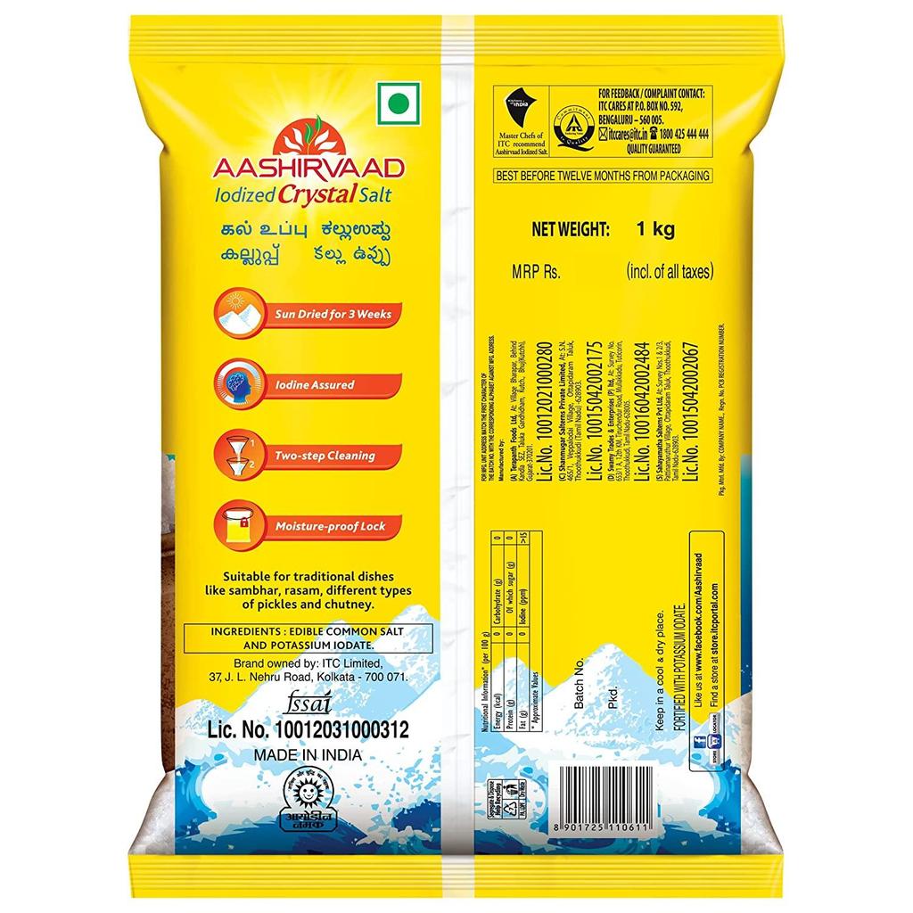 Aashirvaad Iodized Crystal Salt, 1 Kg, Natural