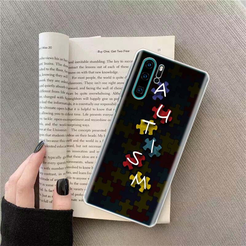 Autism Support Puzzle Phone Case For Huawei P50 Pro P10 P20 P30 P40 Lite Cover Mate 40 30 20 10 Lite Capa Shell