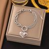 18K Gold Plated 316L Fashionable Titanium Steel Bracelets Waterproof Heart Roman Numerals Queen's Chain Link Bangles