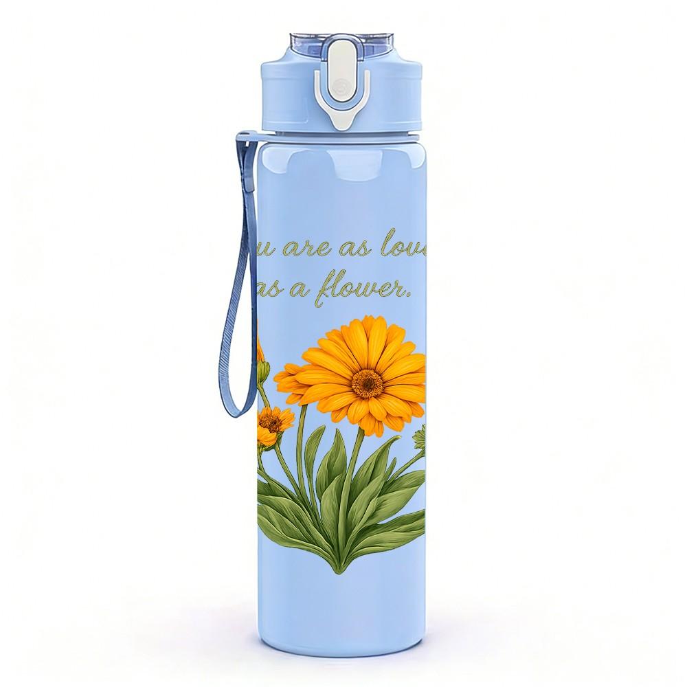 1PC Yellow Wildflower Bouquet 750ml Color Plastic Sports Water Bottle Leakproof Suitable for Sports Office Home Use