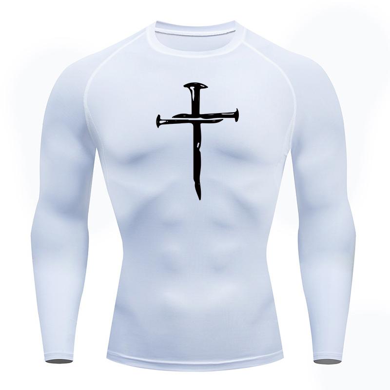 Christian Workout Compression Shirts Graphic Long Sleeve Rash Guard Athletic Quick Dry Tees Tops Mens Gym Undershirts Baselayers