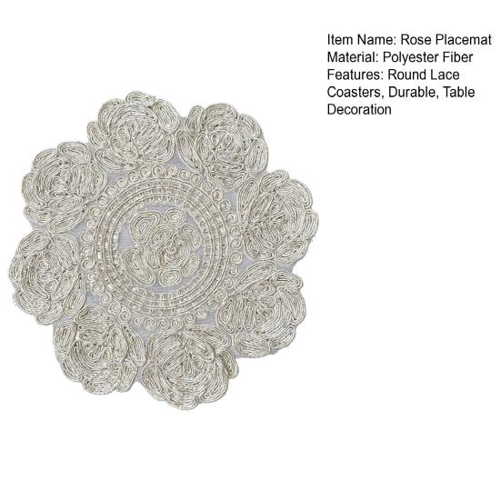 Rose Placemat, Round Embroidered Light Breathable Placemat, Protects Against Stains Burns Scratches Coasters, for Kitchen Dining Room