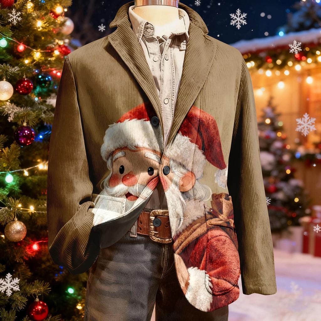 Herren Hässlicher Weihnachten Kord Warmtaschen Anzugjacke Strickjacke Herren Freizeitanzug