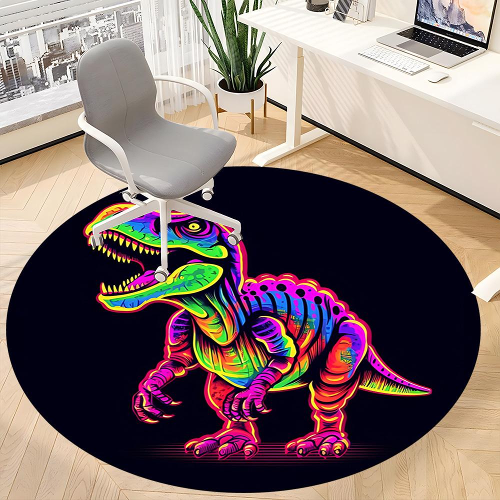 1pc Neon Dinosaur Chair Carpet for Office, Round Non-Slip Durable Large Size Office Carpet, Suitable for Office, Beautiful Decoration
