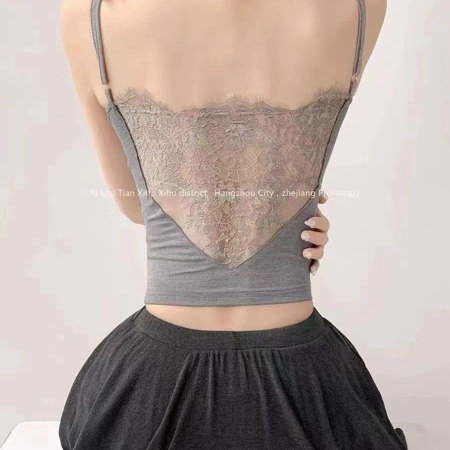 Elegantes Camisole mit Spitzeneinsätzen für Damen: Sommer-Top mit Brustpolstern & sexy Rückendesign