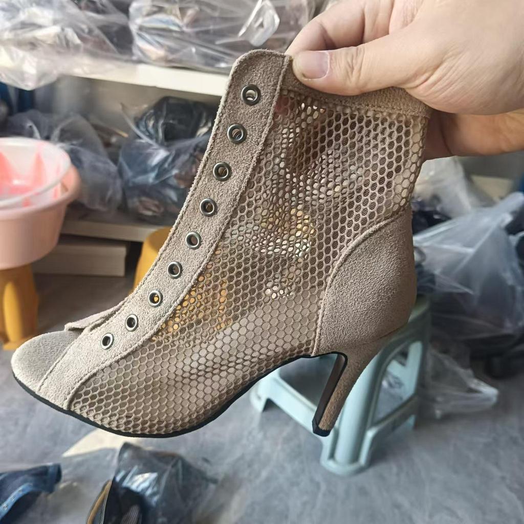 Sandale de damă cu toc înalt, cu șireturi, plasă peep-toe, mărimi mari, primăvară/vară 2024