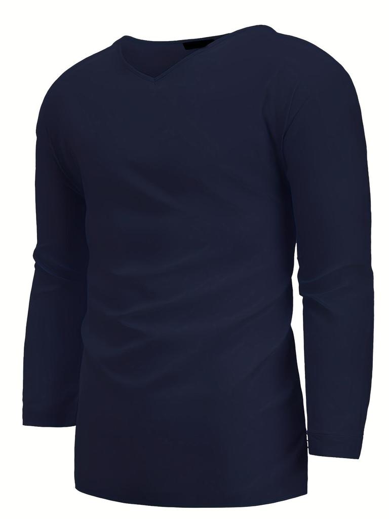 Herren Frühjahr 2024 V-Ausschnitt Langarm Leinen-Baumwoll Freizeitshirt