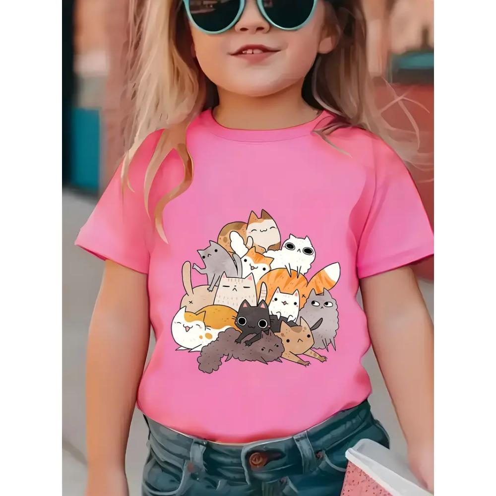 Baby Girl Clothing 3D Cat Print Kids Clothes Short Sleeve T-Shirts for Children Top Tees O-Neck Casual 2025 Children's Clothing