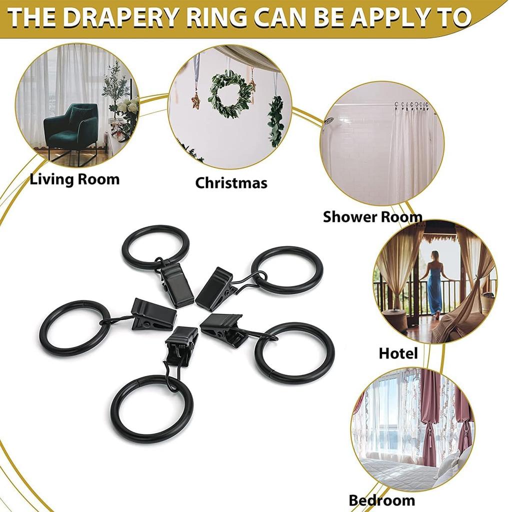 Metal Curtain Rod Clip with Rings Hooks Retro Drapes Tie Buckles Home Bedroom Bathroom Decorative Hanger Shower Curtain Clips