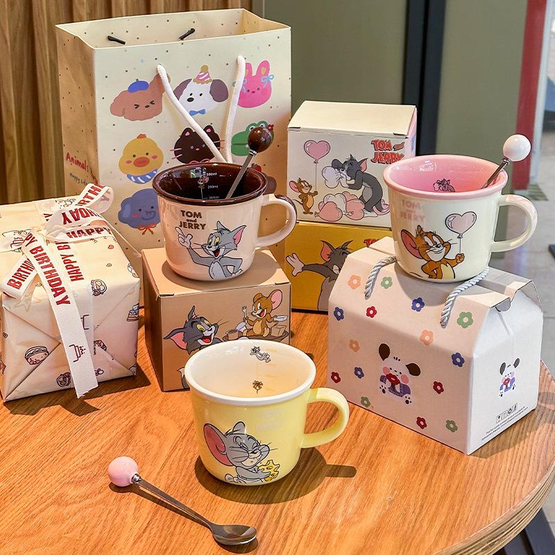 Cat and mouse cute ceramic mug children with scale household drinking cup couple milk coffee cup