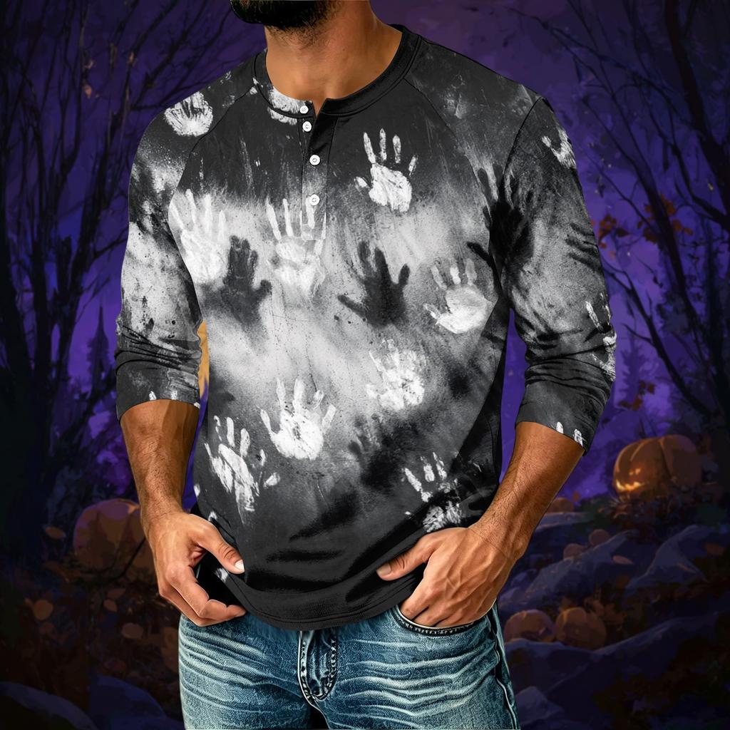 Men's Casual Halloween Print Raglan Three-Quarter Sleeve Shirt