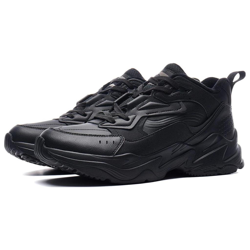 Li Ning Defender Comfortable Slip Resistant Mid Top Casual Shoes Men's Black Fleece Lined AGLT127-1