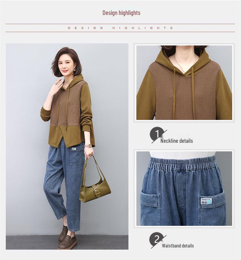 2024 Women's Chic Two-Piece Set: Loose Slimming Sweatshirt & Jeans for Spring/Autumn