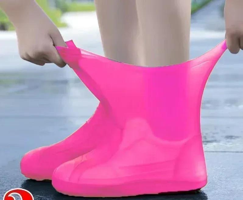 

New 1 Pair Waterproof Non-slip Silicone High Elastic Wear-resistant Unisex Rain Boots for Outdoor Rainy Day Reusable Shoe Cover рожевий