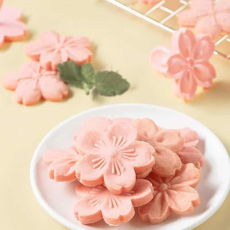 5pcs/set Sakura Cookies Mold Stamp Biscuit Mold Fondant Cranberry Cookies Flower Shape Press Flower Baking Plastic Cookie Cutter