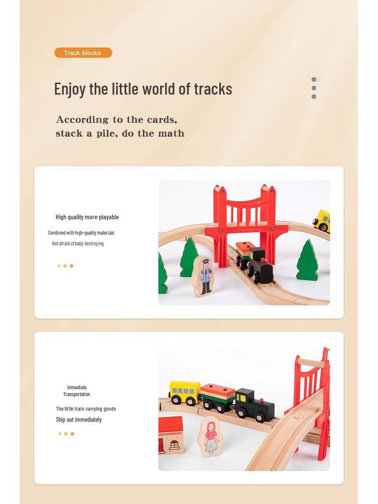 Children's Wooden Train Track Building Blocks Set
