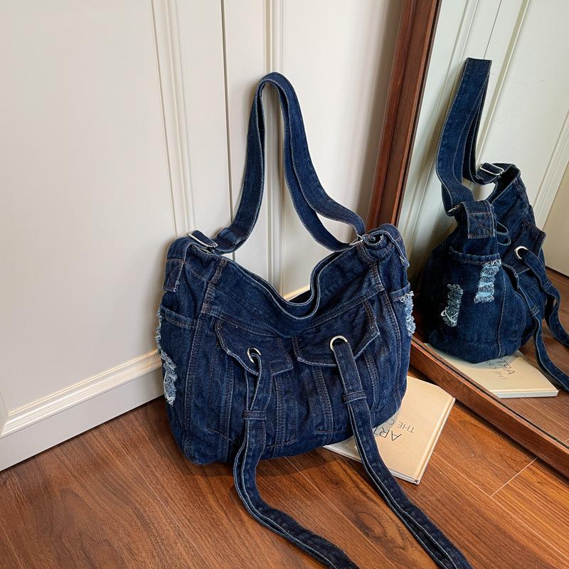 

Тенденция личности простая большая вместимость сумка-тоут мода 2025 лето новая зарубежный стиль женская плечевая сумка мессенджер темно-синий