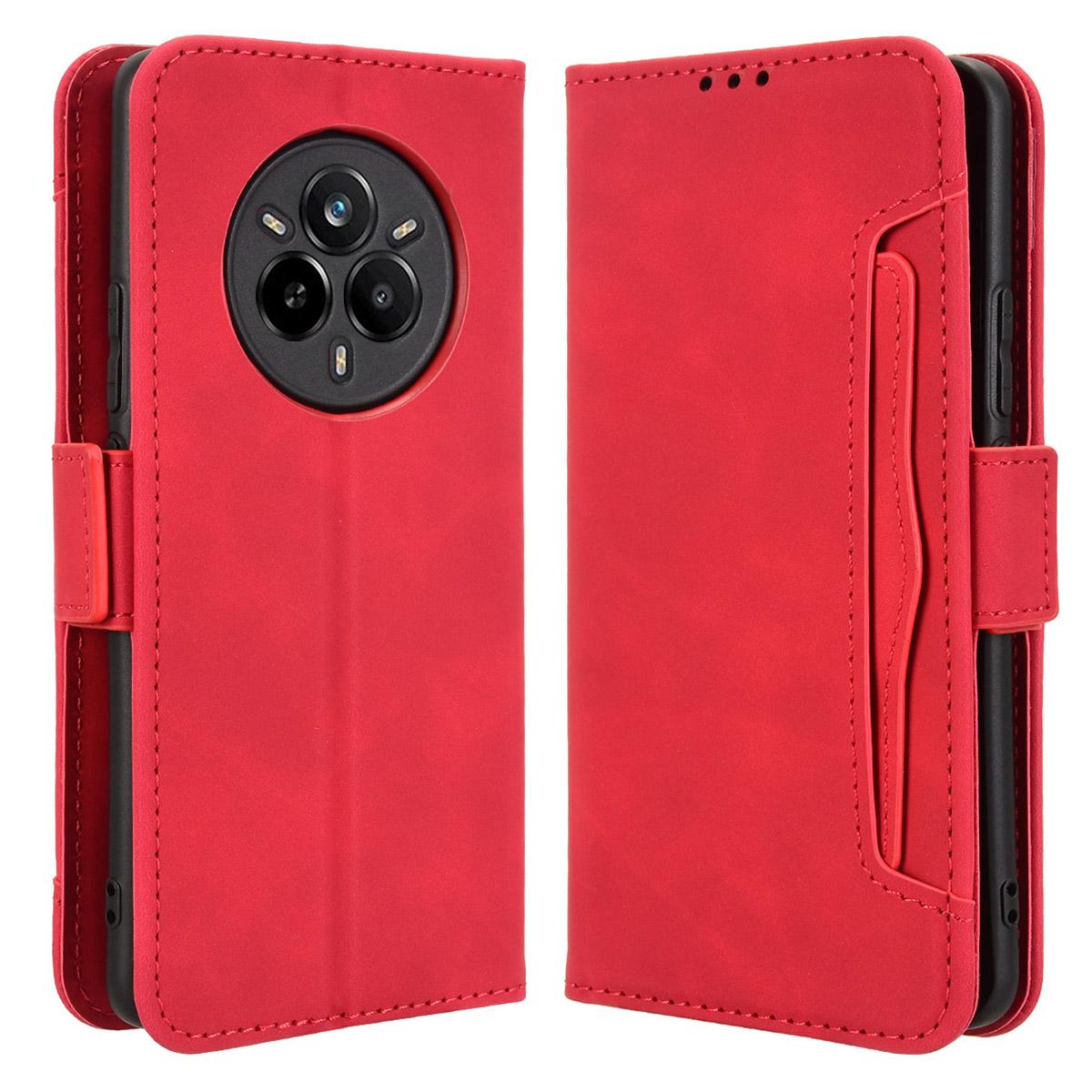 

For Realme 14 Pro 5G Leather Case Phone Wallet Cover with Multiple Card Slots Red