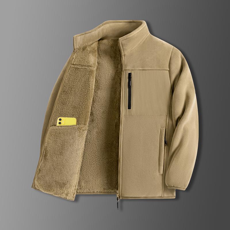 Men S Loose Fit Fleece Lined Stand Collar Jacket Casual Winter Coat