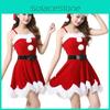 Red Velvet Women Christmas Costume With Soft Touch Santa Claus Dress And Hat