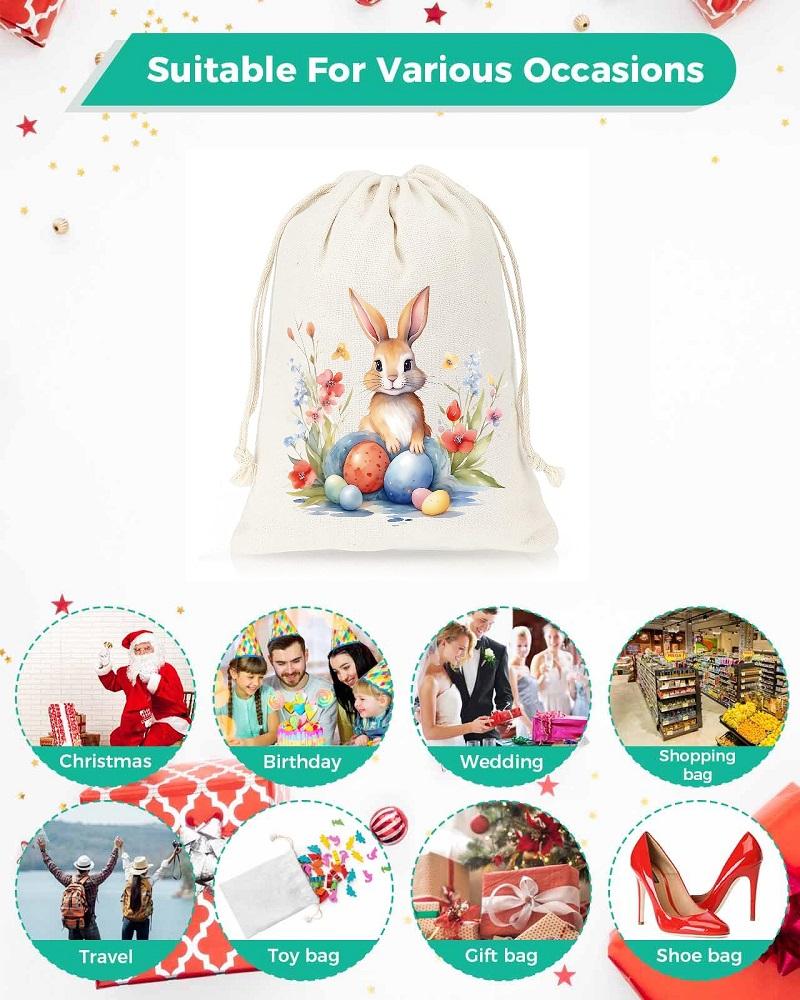 12 Stück Oster Jute Süßigkeitstüten Hasenmuster Leinen Leckerli Geschenktüten für Ostern Kinder Kekse Snacktüten Partydekorationen