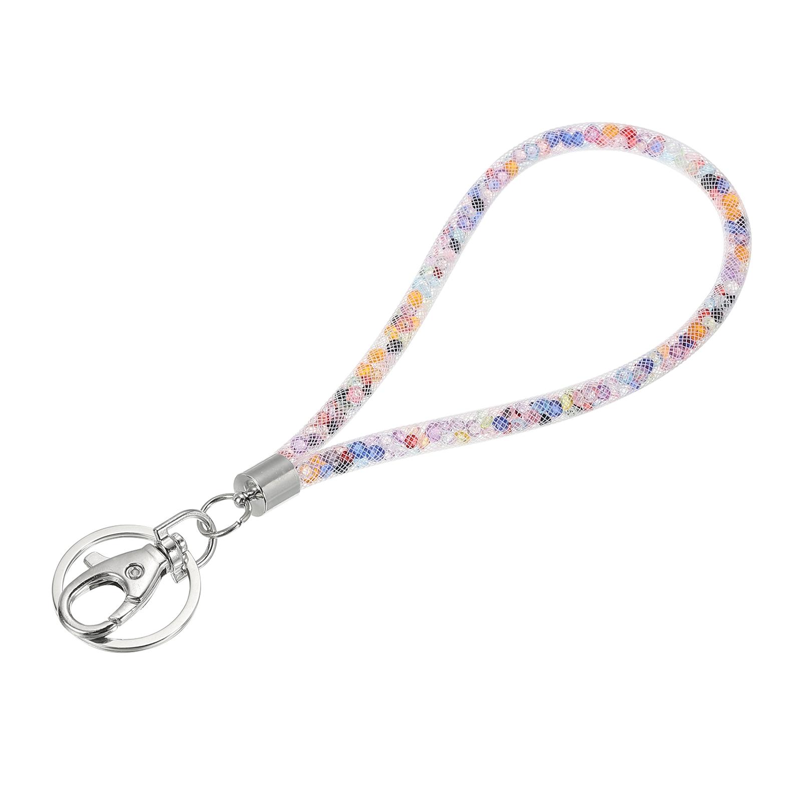 Wristlet Bling Keychain Lanyards Crystal Lanyard Strap Wrist Colorful Keychain with Metal Clasp for ID Badge Holder Keys Phone