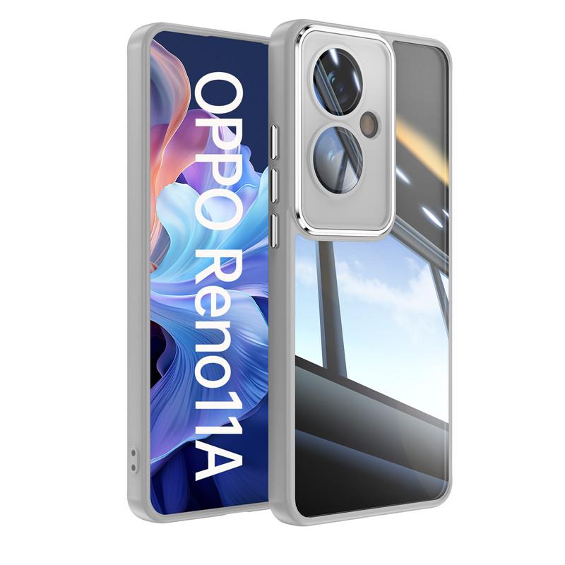 For Oppo Reno 11A 11 F F25 Pro Metal Armor Back Transparent Tempering Shell Full Cover With Lens Film Super Anti-drop Case Protector
