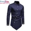 Cozy Up Asymmetric Embroidery Slim Fit Casual Long Sleeve Shirts Mens Western Cowboy Shirt Men Black White Chemise Male Button Up Shirts