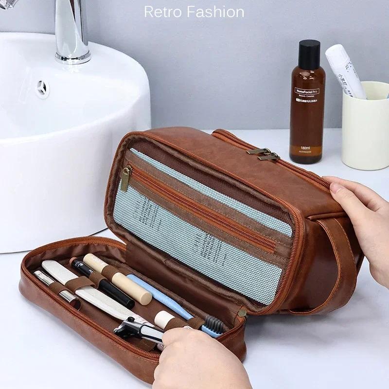 New Hanging Makeup Storage bag Large Capacity PU Leather Wash Bag Double layered Men cosmetic bag travel essentials organizer