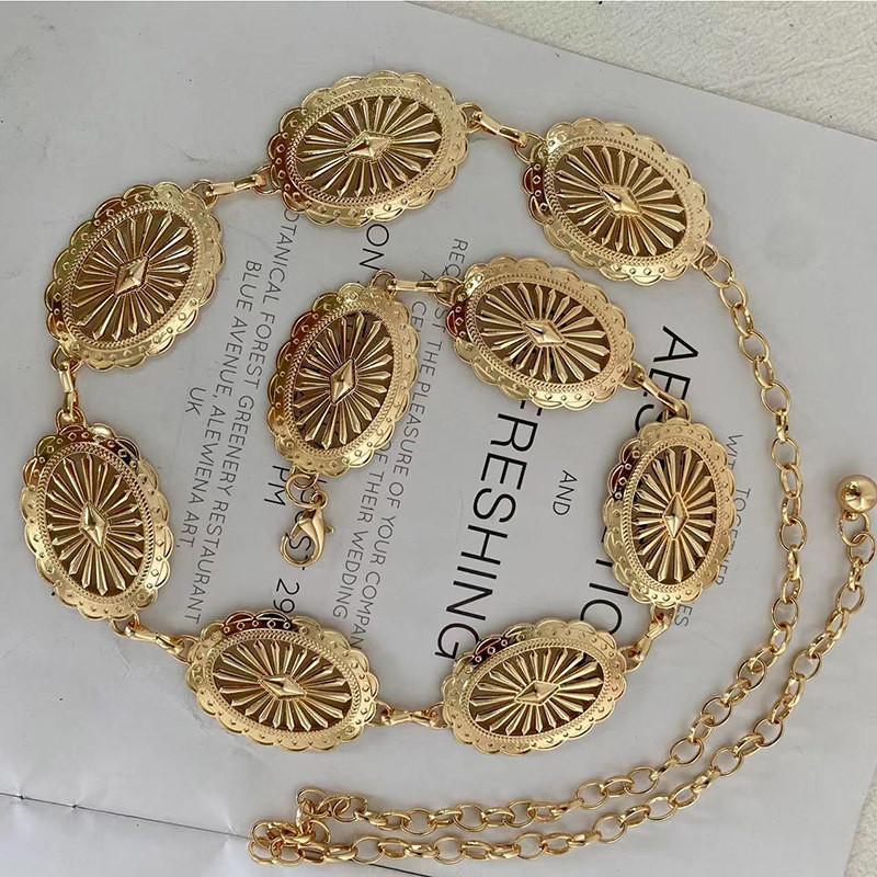 Inspired Metal Ethnic Waist Chain With Engraved Pattern For Women Outfits Casual