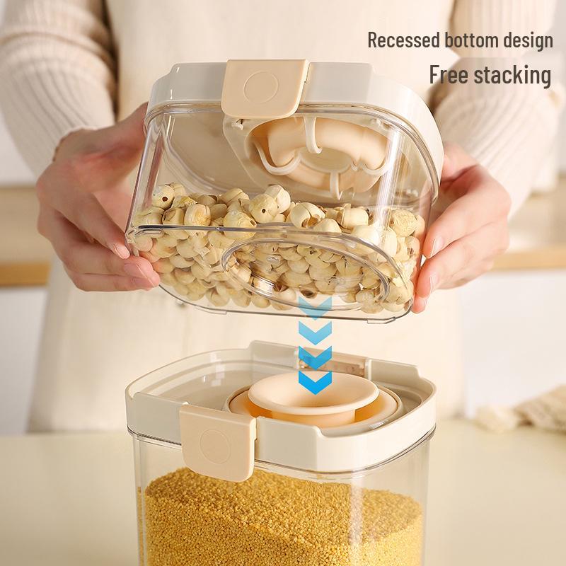 Retractable Seal Grain Storage Jar with No-Open Lid for Kitchen Cereal and Coarse Grains.