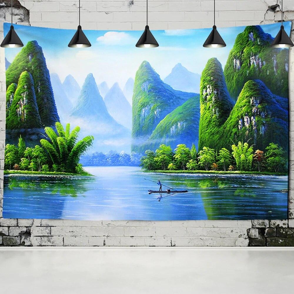 

Лесной пейзаж, водопад, пейзаж, гобелен, украшение на стену, подвесная ткань, украшение для комнаты, гостиной, дома 100x75cm