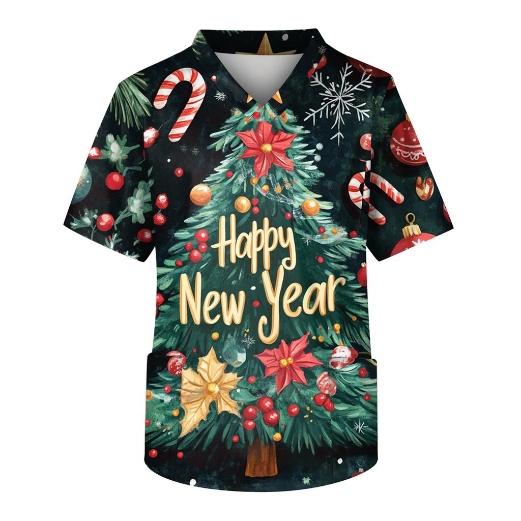 Men's Short Sleeve V-Neck Print Chest Pocket Care Top