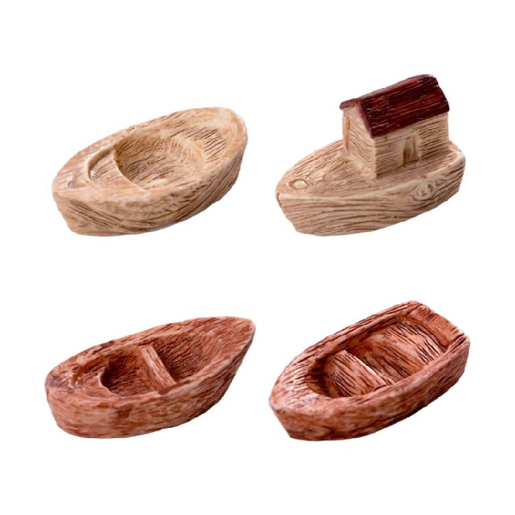 8Pcs Resins Miniature Boats Figurines Jiangnan Styles Decorative Ornaments for Garden Landscape and Desktop Shelf Decors