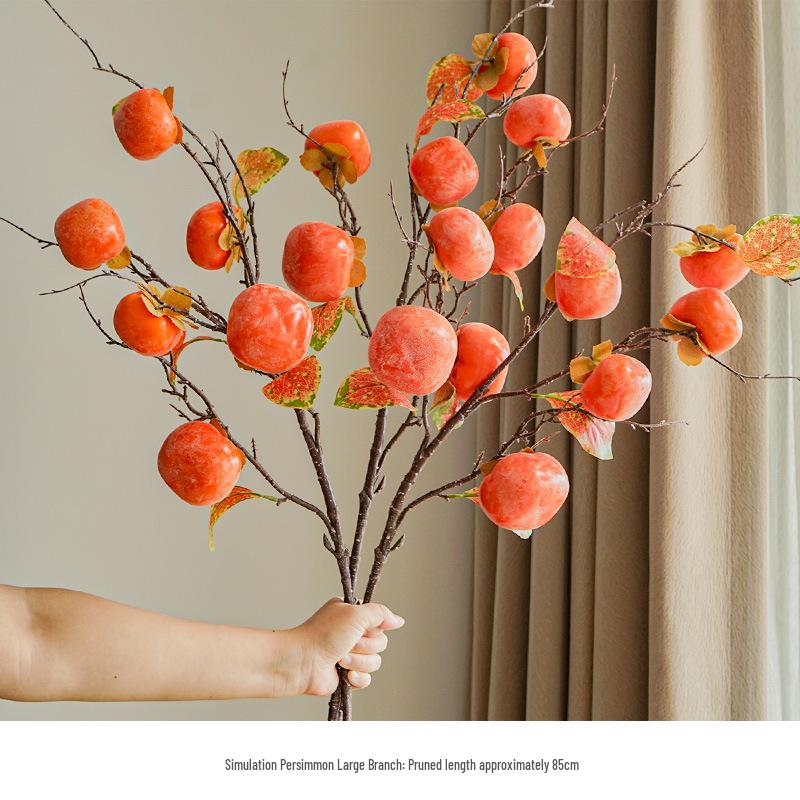 7-Head Artificial Persimmon Branch: Ruyi Flower Arrangement for Living Room Decoration