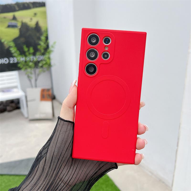 Suitable for Samsung S23ultra Magnetic Suction Mobile Phone Case S22 Liquid Silicone S24plus Lens Full Inclusive Protective Case