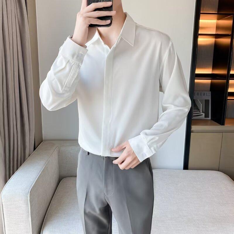 Men Loose Long Sleeve Non Iron Business Casual Solid Drape Shirt