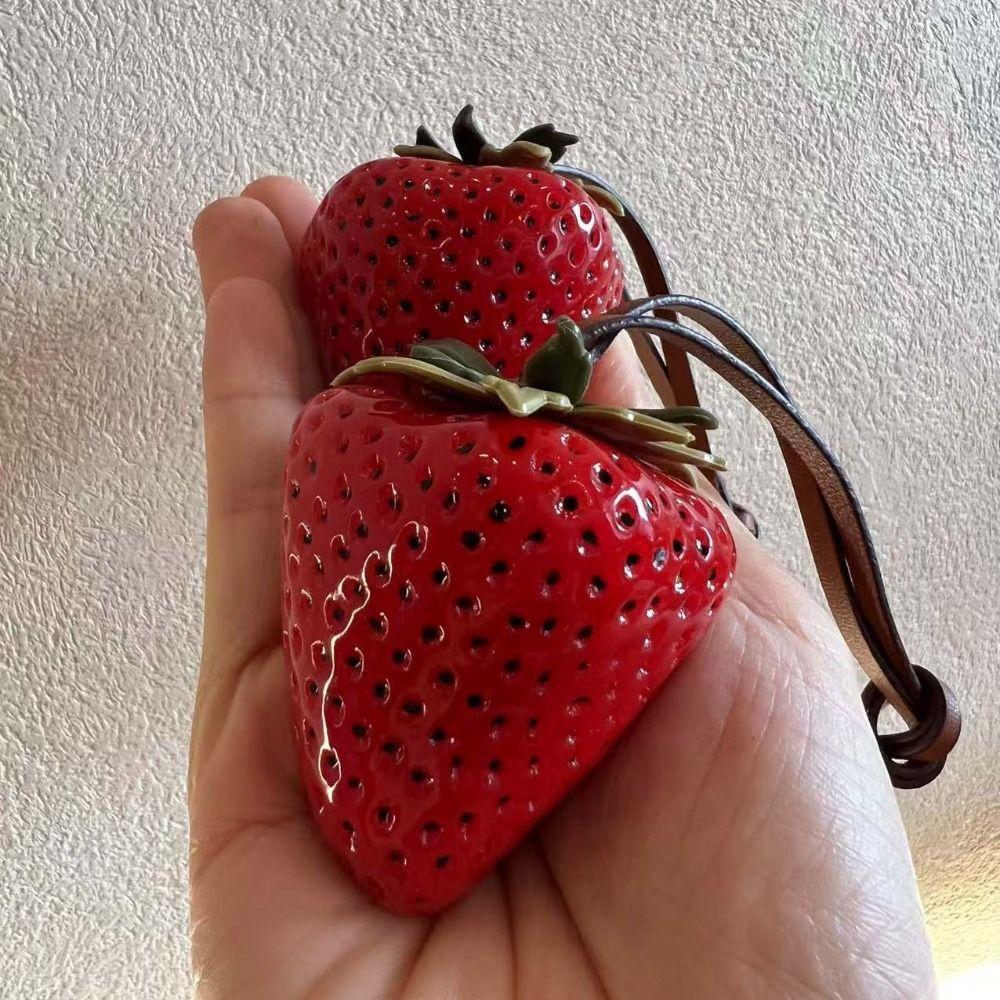 Elegant Waterproof Strawberry Key Ring Resin Handmade Keychain 3D Design Bag Charm Bag Decoration