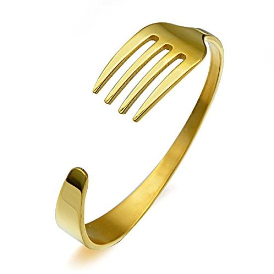 

Bracelet Bangle Fork Surgical Stainless Steel 316L Armlet Bracelet Gold Silver Freezers Wrist [Green Piercing] Men s STB45/GP золотий