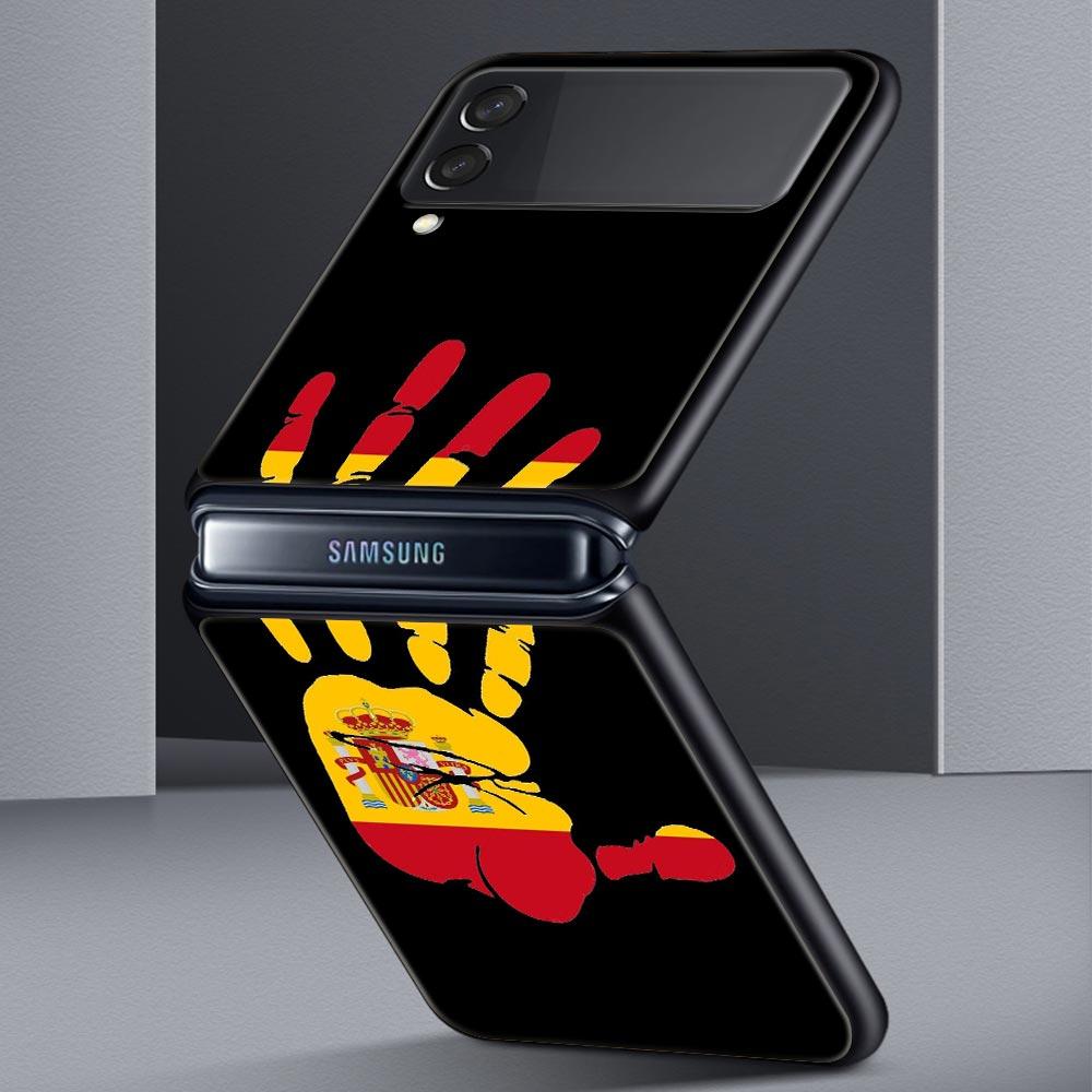 Phone Case for Samsung Galaxy Z Flip 3 4 5 6 7 Folding Black Shell For Samsung Z Flip4 Flip5 PC Hard Cover Spain Flag