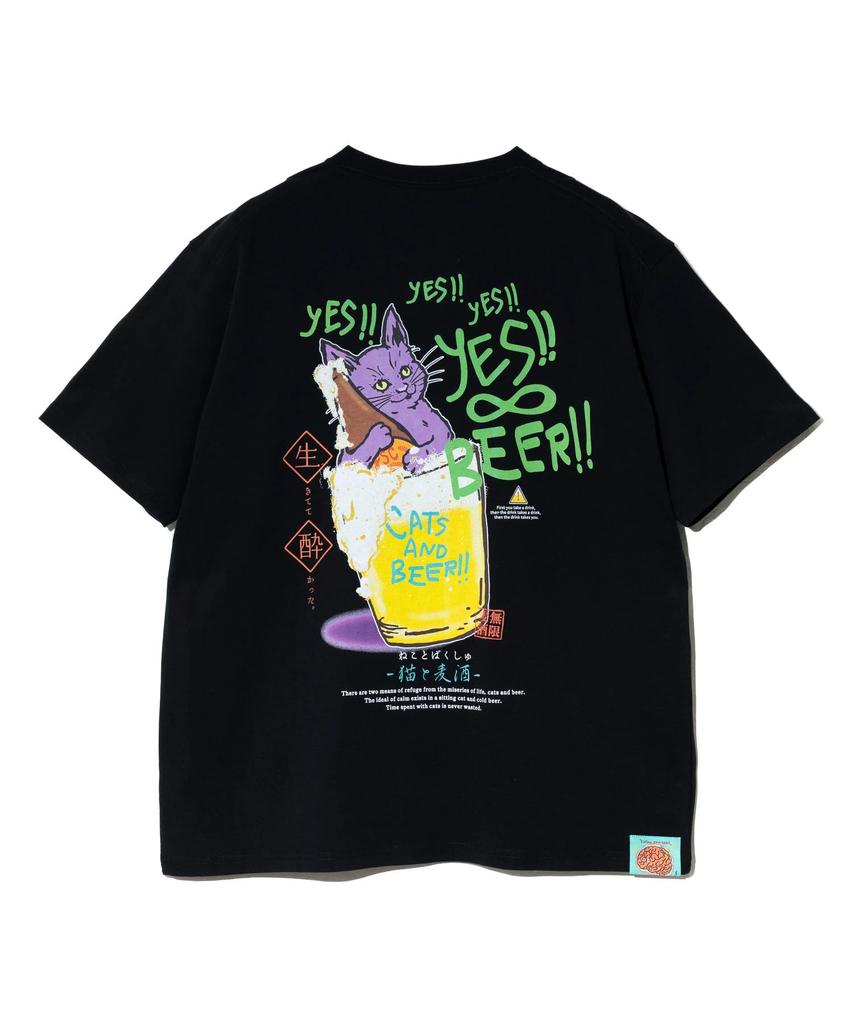 Go Slow Caravan 342610 RAY Cotton Cat and Beer T-Shirt ~Mugen Beer 2~ Black, Size S