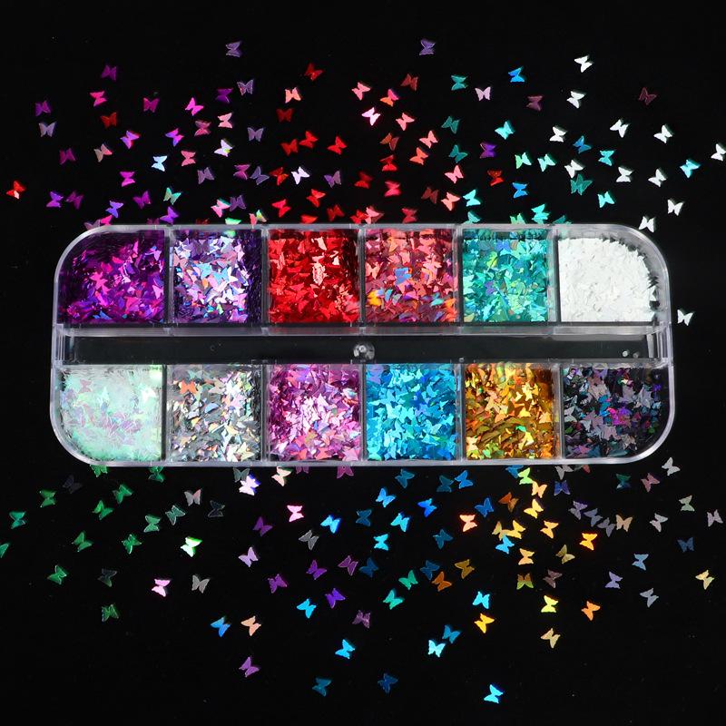 3D Butterfly Nail Glitter Flakes Holographic Iridescent Sequins 1 Set for Summer Beach Themed Nail Art Design