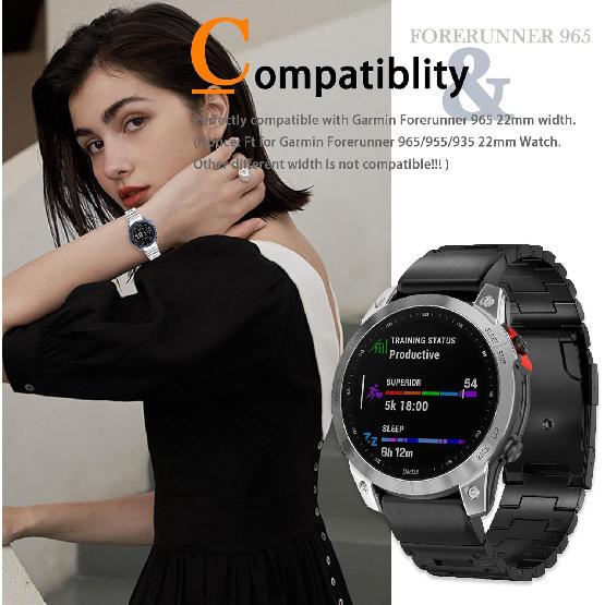 Miimall Compatible for Garmin Forerunner 965 Band Metal, 22mm [Quick Release] [Stainless Steel] Adjustable Wristband Replacement Easy Fit Metal