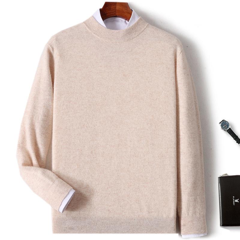 New Semi-turtleneck Cashmere Sweater Men's Thickened Sweater Solid Color Long-sleeved Wool Knitting