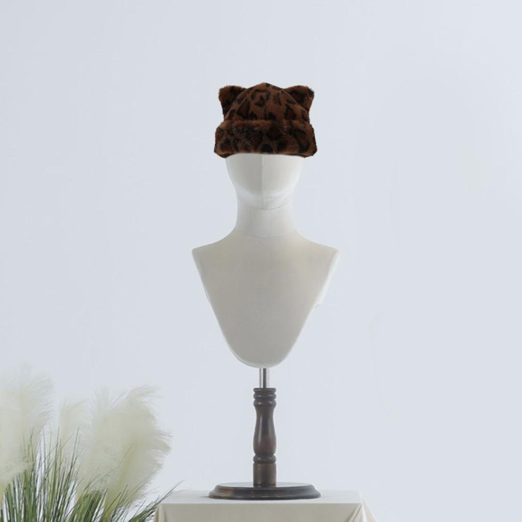 Oversized Kitten Hat with Ear Leopard Print Skiing Hat Furry Hood Cartoon Photo Props Outdoor Head Wrap for Halloween