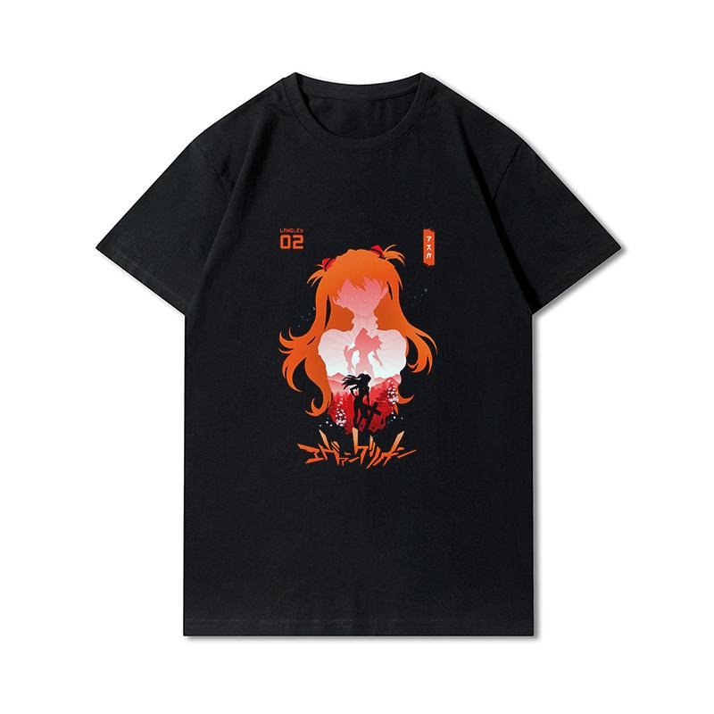 Herre Premium bomull Harajuku T-skjorte Evangelion Asuka Plakat Anime skjorte print T-skjorter Funny Style rundhals bomull T-skjorte Uformelle T-skjorter