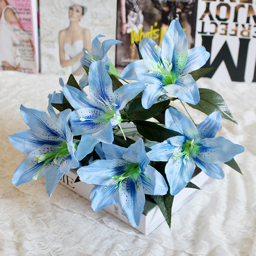 10 Heads Artificial Fake Silk Lilies Flower Bridal Bouquet Wedding Party Decor