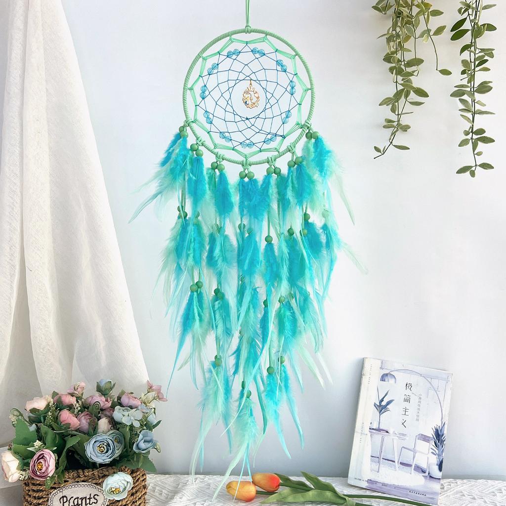 Colorful Feather Dream Catcher, Cheerful Wind Chime for Living Room & Bedroom, Handmade Creative Gift, Boho Wall Decor